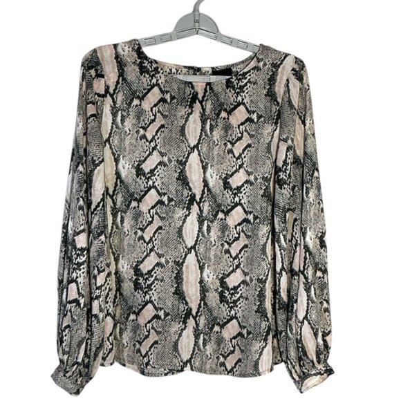 Worthington Women's Snake Print Blouse Ballon Sleeve Black Pink Blush Top XS - Picture 9 of 16